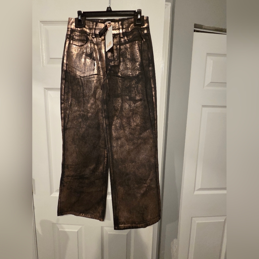 NWT- Gianni Bini Metallic Bronze High-Rise Pants - Picture 2 of 13